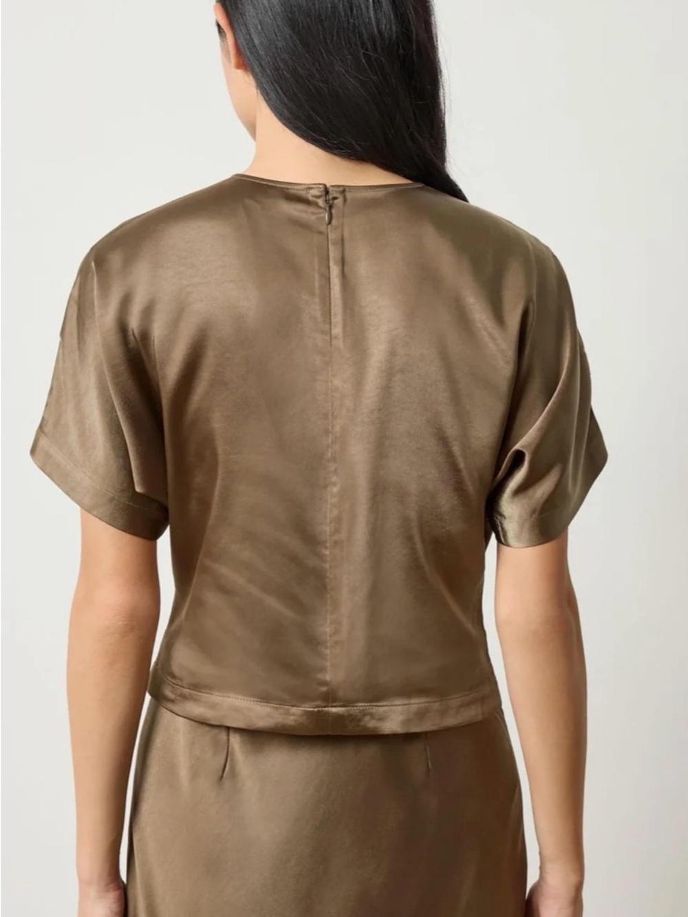 Lilla P Olive Satin Short-Sleeve Blouse - Picture 3 of 12